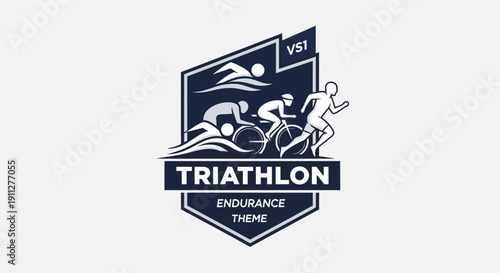 Dynamic Triathlon Emblem Showcasing Swim Bike Run Athlete Endurance Sport