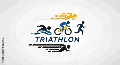 Dynamic Triathlon Icon Set Representing Sportive Endurance and Athleticism