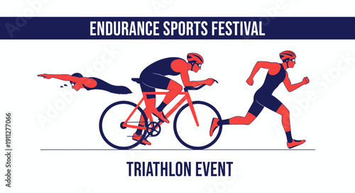 Dynamic Triathlon Event Featuring Swimming Cycling And Running Illustrations