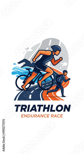 Dynamic Triathlon Illustration: Depicting Endurance, Competition, And Athletic Achievement In Full