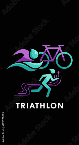 Dynamic Triathlon Illustration Showcasing Swim, Cycle, Run Activities in Modern Graphic Style