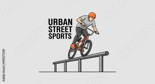 Dynamic Urban BMX Rider Performing Grinds On Outdoor Rail Park