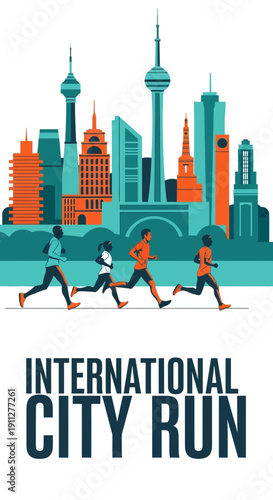 Dynamic Urban Marathon Runners Against Modern Cityscape Silhouette