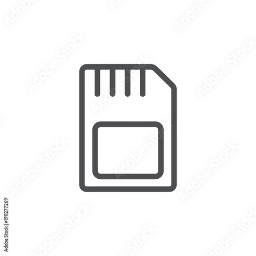 Simple black and white line drawing of an sd memory card icon