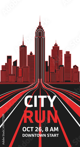 Dynamic Urban Skyline And Racing Road Graphic For City Run Events