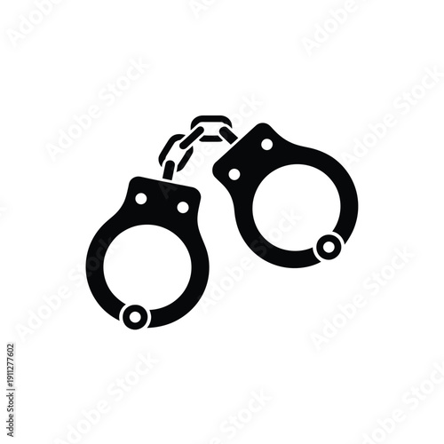 Simple black silhouette of a pair of metal police handcuffs