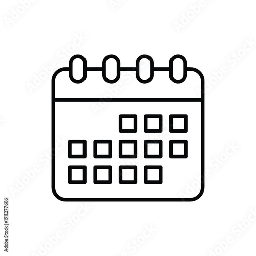 Simple line drawing of a calendar with spiral binding and grid