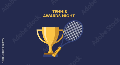 Elegant Tennis Awards Night Celebration With A Golden Trophy And Racket Design