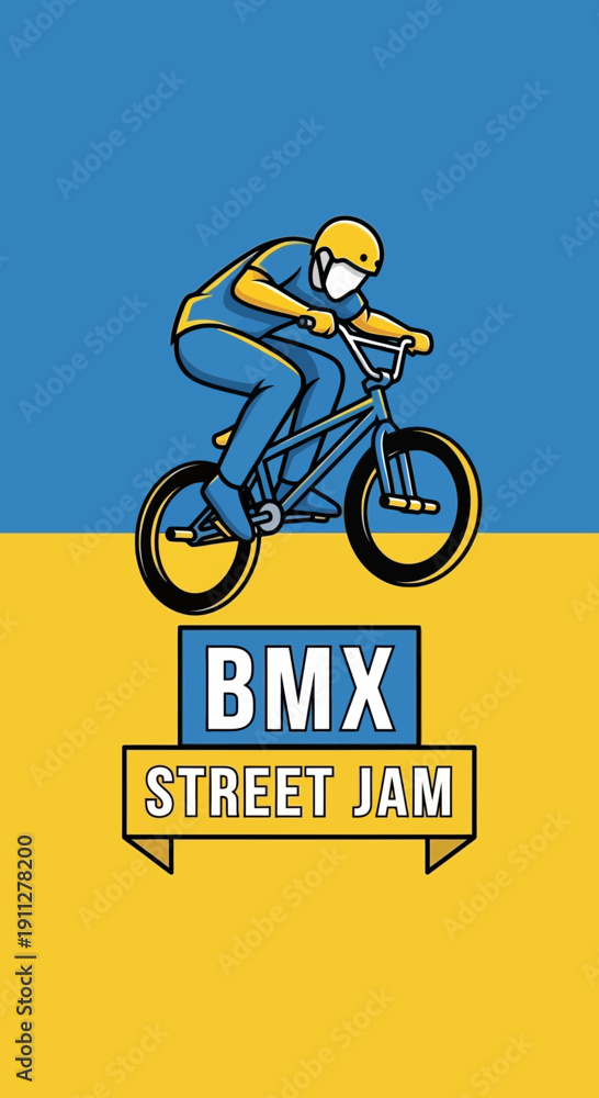 Obraz premium Energetic BMX Cyclist Performing a Stunt on a Bicycle with Stylish Graphic Design