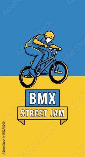 Energetic BMX Cyclist Performing a Stunt on a Bicycle with Stylish Graphic Design