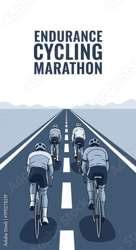 Endurance Cycling Marathon Athletes On Open Road Racing Determination