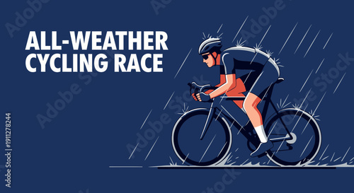 Endurance Cyclist Braving Torrential Downpour During Race