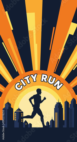 Energetic City Run Silhouette Depicting Fitness Amidst Urban Architectural Sunrise