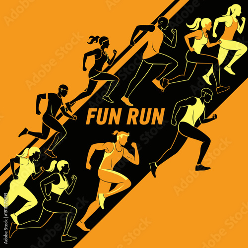 Energetic Crowd Running Together In Dynamic Stylized Motion