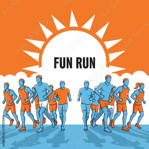 Energetic Fun Run Event Illustration Showcasing Athletes in Motion Against a Vibrant Backdrop