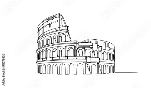 Minimal Colosseum Continuous Line Art Black and White Roman Landmark Vector Illustration