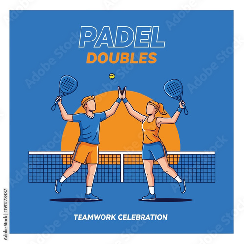 Energetic Padel Doubles Tennis Players Celebrate Victory Together