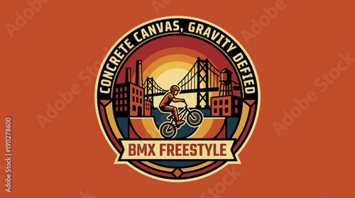 BMX Freestyle Concrete Canvas Gravity Defied Urban Sports Vintage Badge