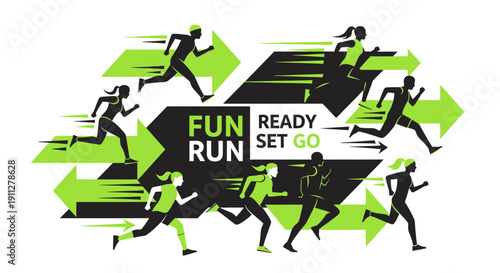 Energetic Runners Embark On An Exciting Race Illustrated With Arrows And Inspirational Phrases