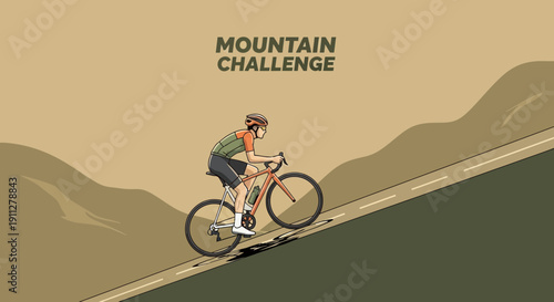 Epic Mountain Ascent Cyclist Conquering Steep Incline In Sporting Challenge