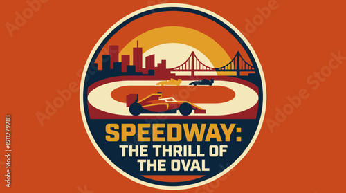 Speedway The Thrill of The Oval - Racing Cars on a Track with Cityscape Background