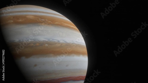 Close-up view of Jupiter's swirling atmospheric bands against the dark expanse of space.