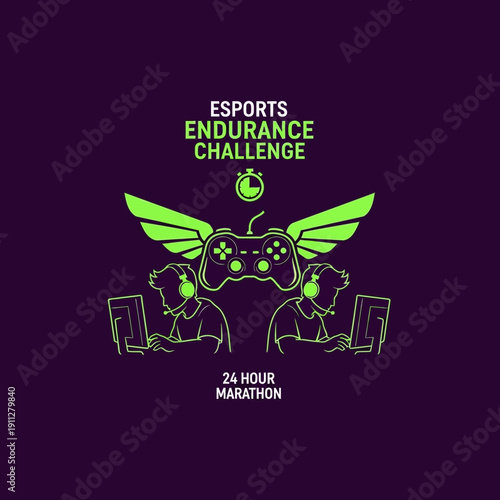Esports Endurance Challenge 24 Hour Marathon Digital Gaming Event Concept