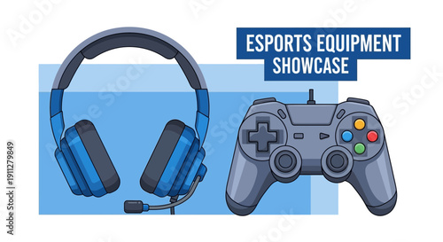 Esports Equipment Illustration Showcasing Headset and Controller For Video Games Enthusiasts