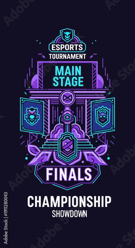 Esports Main Stage Finals Championship Showdown Illustration Vibrant Neon Design
