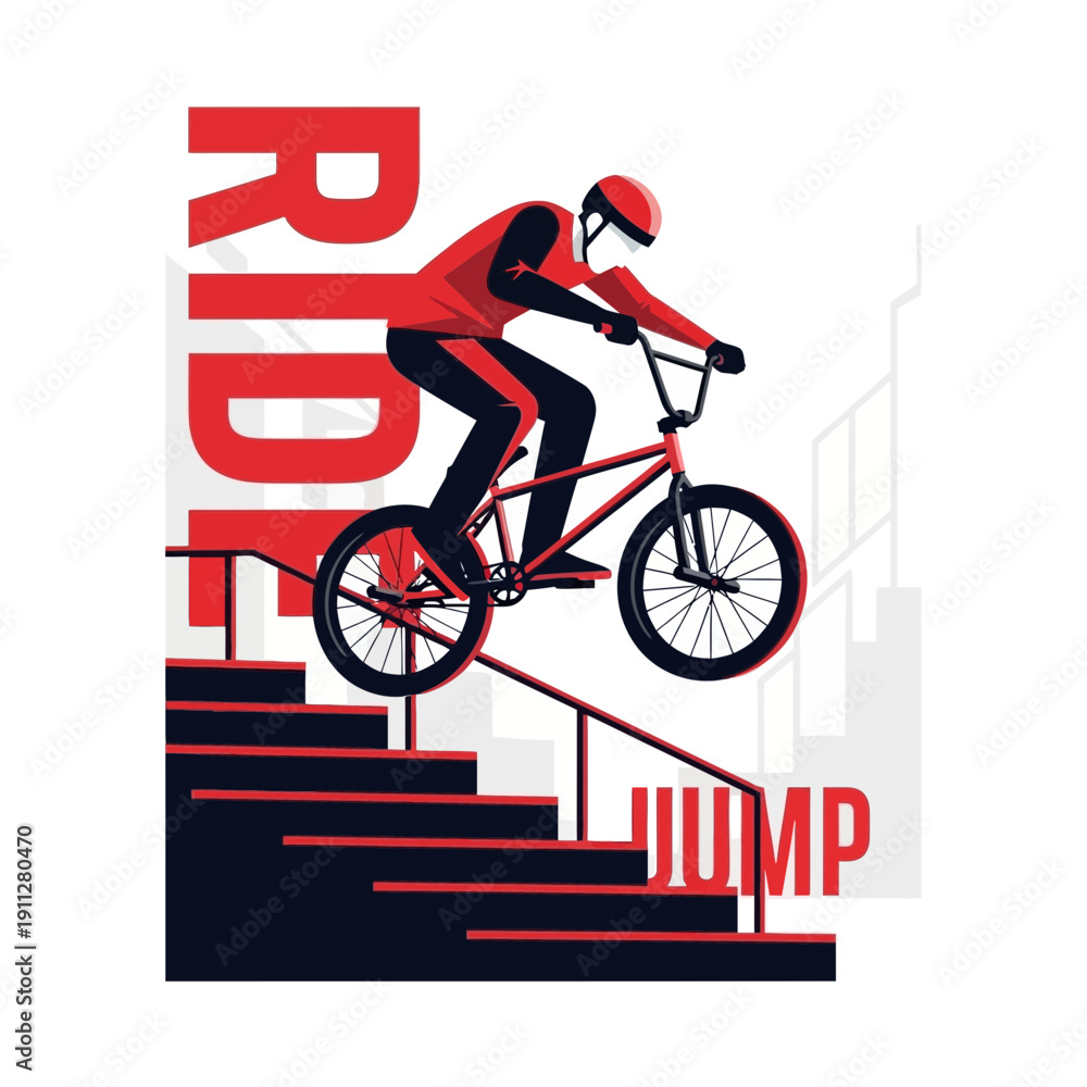 Obraz premium Extreme Sports Athlete Performing A Bicycle Jump Down Stairs