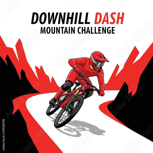 Extreme Downhill Mountain Bike Race On Scenic Trail