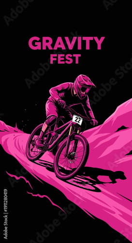 Extreme Downhill Mountain Biking Gravity Fest Action Illustration Dynamic