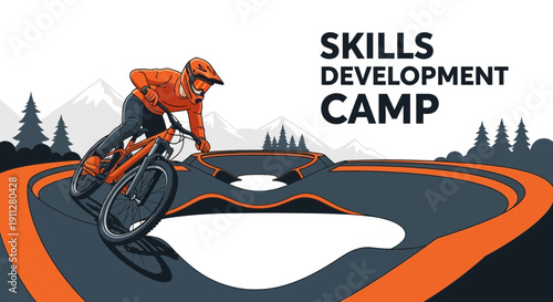Extreme Downhill Mountain Biking Skills Development Camp Illustration