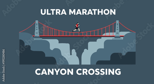 Extreme Trail Runner Conquering a Vast Canyon Bridge At Sunset
