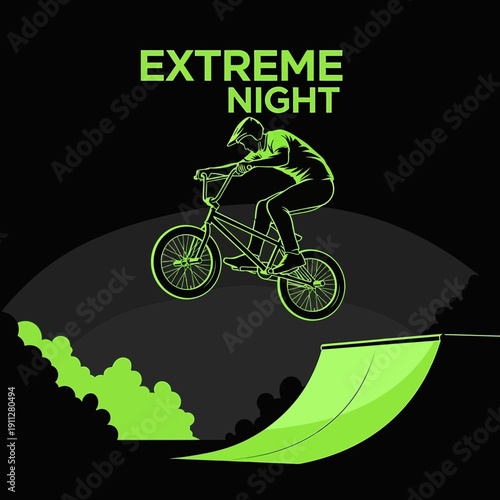 Extreme Night Rider Performing Bicycle Stunts Under Moonlit Sky