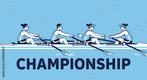 Four Person Crew Rowing Team In Sync For Championship Race Victory