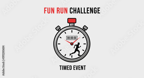 Fun Run Challenge Timed Event Stopwatch Illustration With Runner