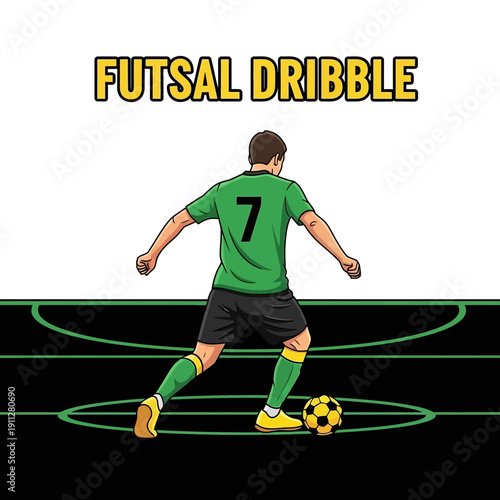 Futsal Player Demonstrating Dribbling Skills On Court With Number Seven Jersey