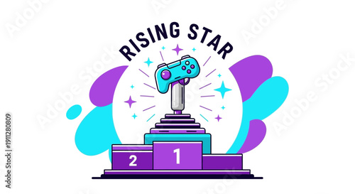 Gaming Joystick Trophy Rising Star Podium Celebration Victory Achievement