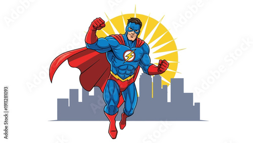 Happy blue and yellow macaw parrot flying in the sky as a colorful tropical animal illustration with a fun cartoon art style