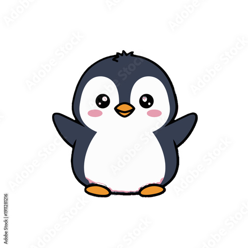 Adorable cartoon penguin character with cute facial expression.