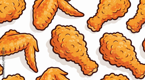 Fried chicken pieces pattern illustration on white background 