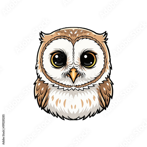 Adorable cartoon owl with large round eyes and brown feathers.