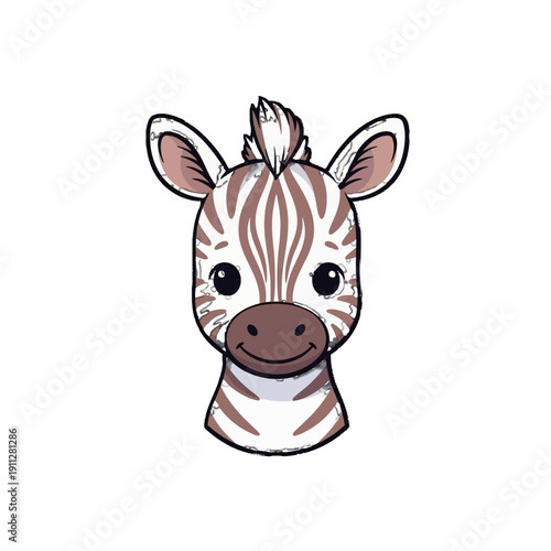 Adorable cartoon zebra face with striped pattern and cute expression.