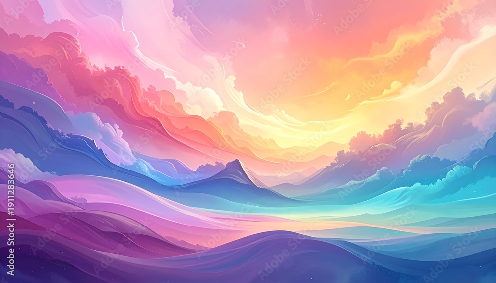 Obraz premium Vibrant abstract landscape with dreamy pastel colors and wavy hills