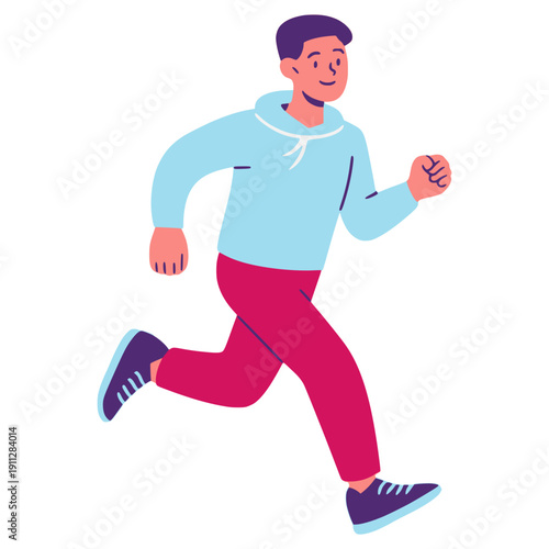 young man runner sport exercise training endurance healthy workout flat color vector illustration template design