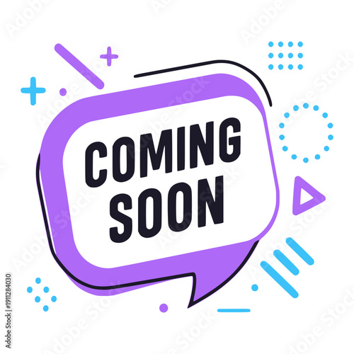 coming soon text notification warning banner flat color vector illustration template design