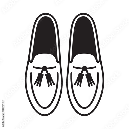A simple black and white illustration of a pair of loafers