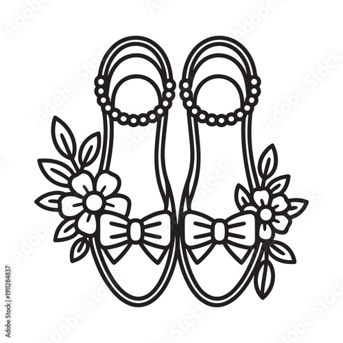 A pair of vintage sandals decorated with flowers and bows in outline