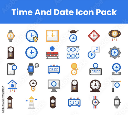 Minimal time, date, and location icons for navigation and planning. Includes clock, calendar, alarm, and map pin symbols in a clean outline vector style.